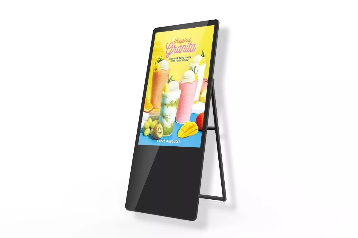 The Hushida portable electric A-board provides vivid ad display in a lightweight, battery-powered design. Perfect for indoor & outdoor retail displays. Order this signage solution direct from our professional LCD factory.